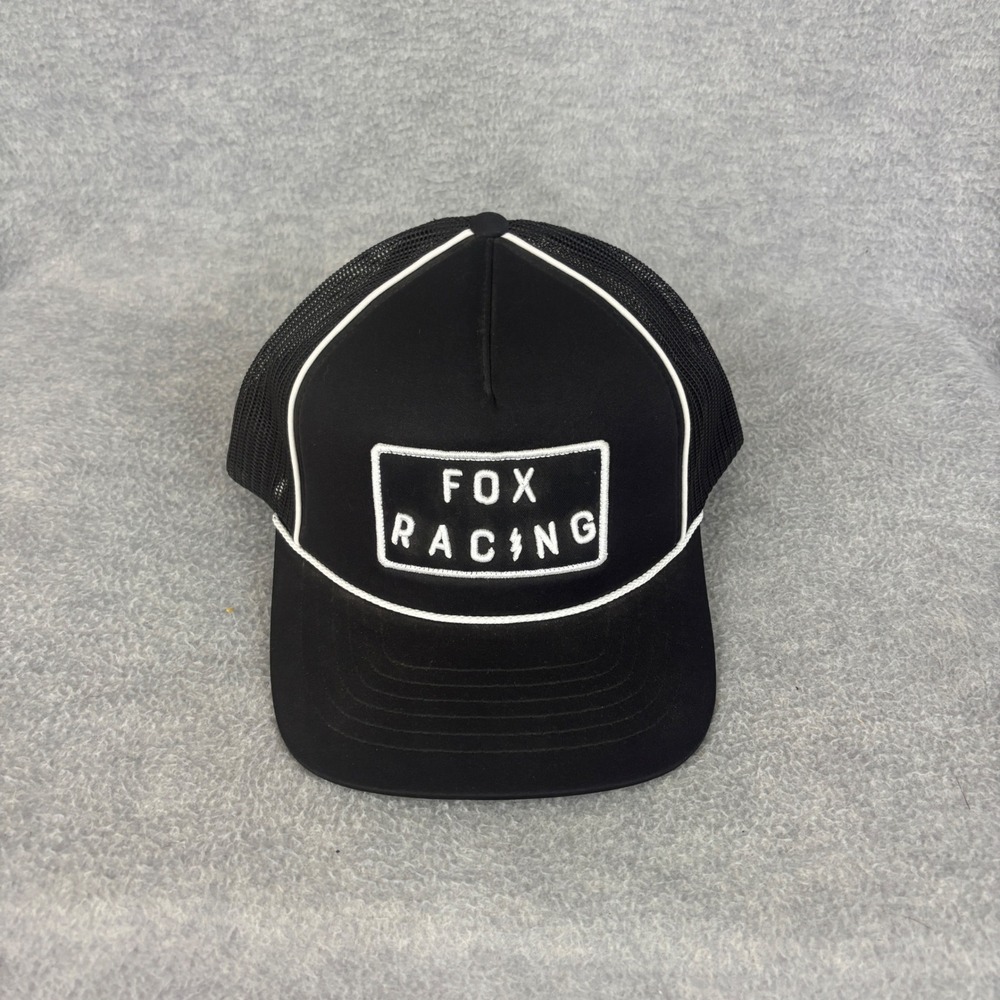 Fox Racing Hat Mens OSFA Black Mesh Snapback Trucker Cap White Piping Logo